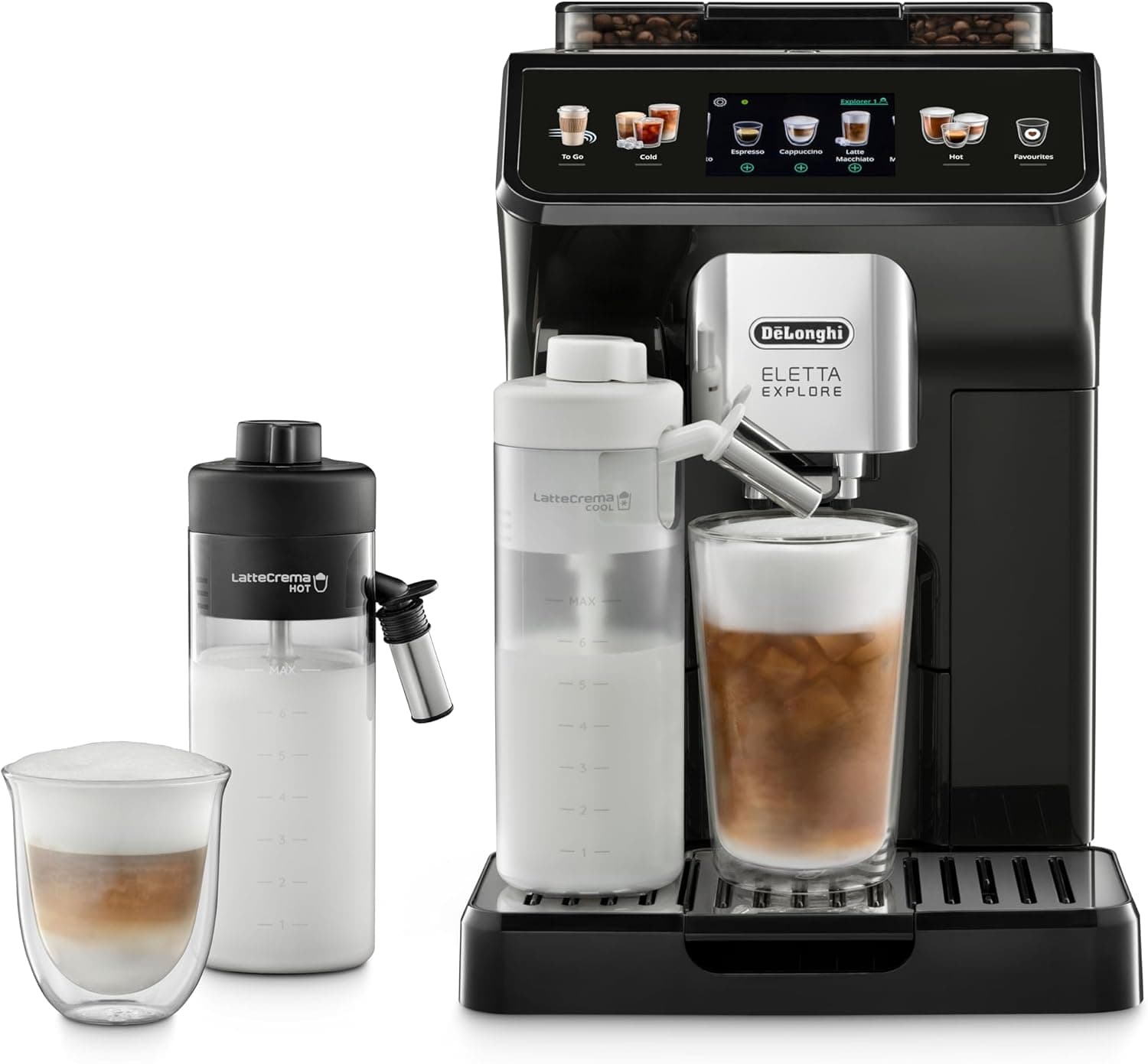 De'Longhi Eletta Explore Perfetto Automatic Coffee Machine with Cold and Hot Automatic Milk Frothing