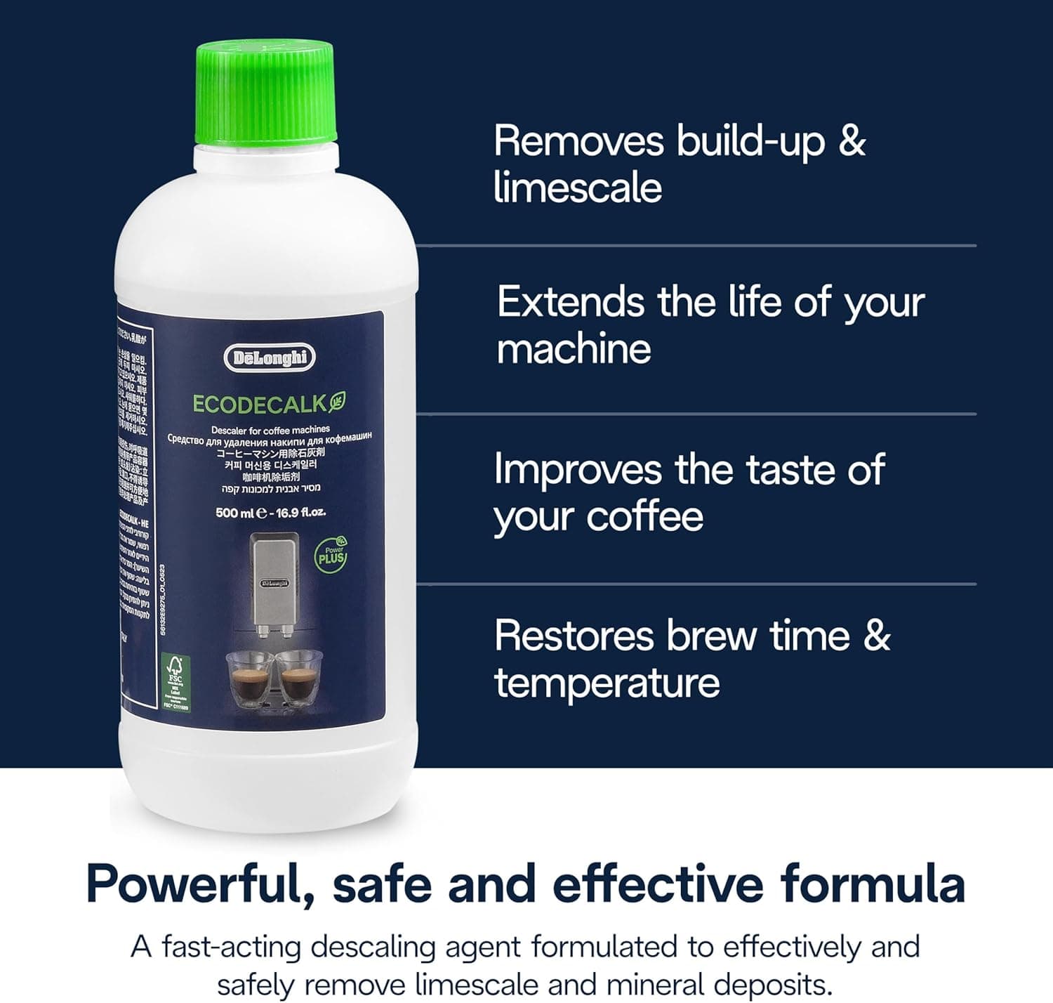 De'Longhi | EcoDecalk | DLSC500 | Natural Descaler For Coffee Machines | 500ML Pack