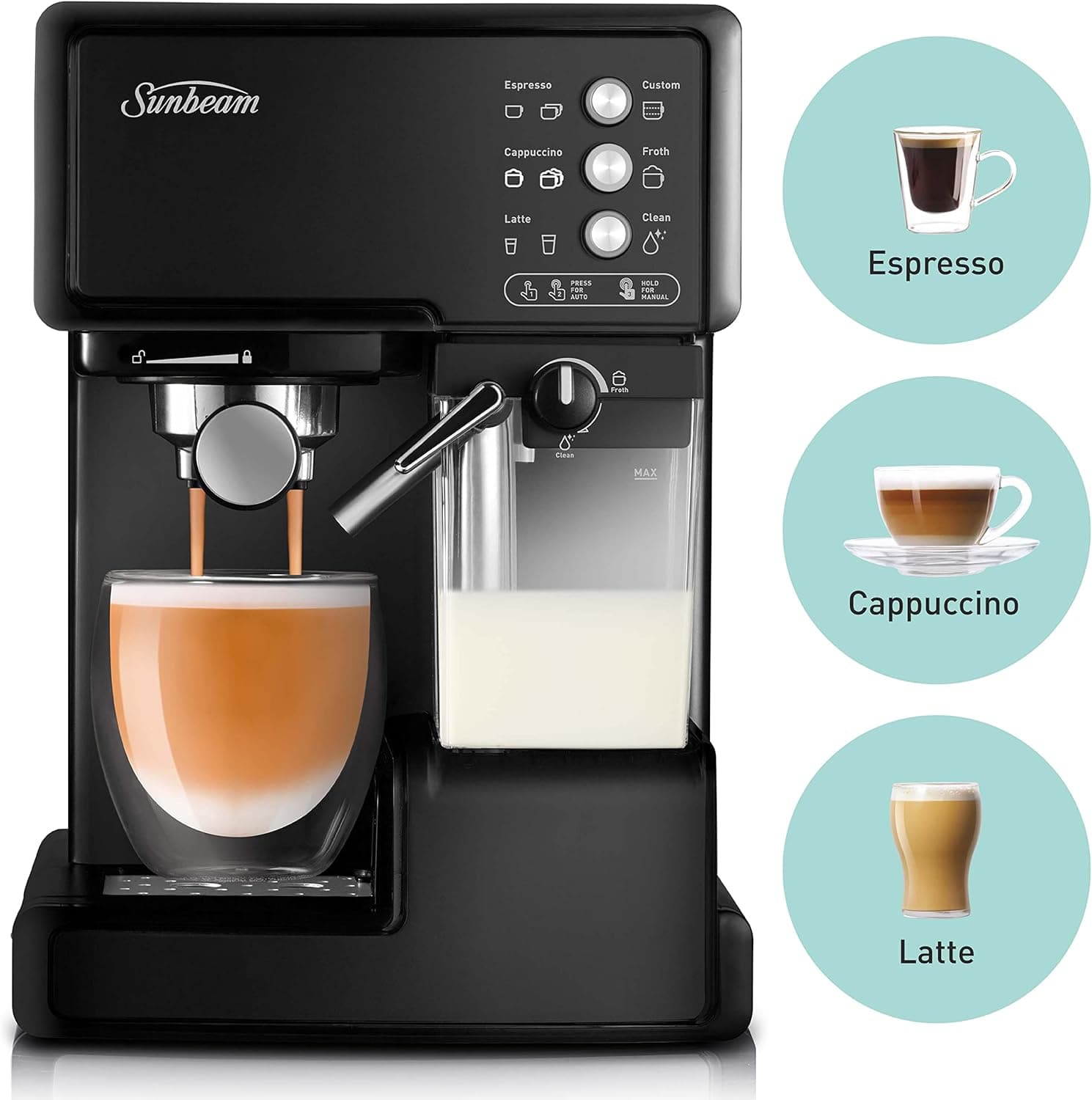 Sunbeam EM5000K Café Barista Coffee Machine | One-Touch Espresso